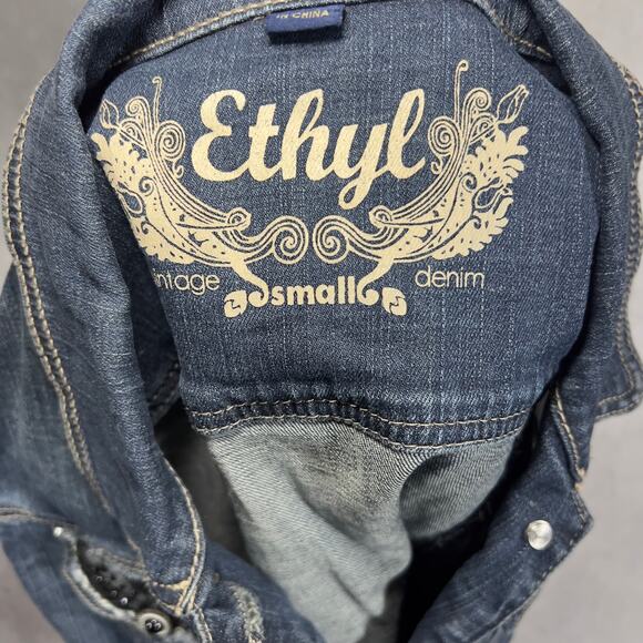 Denim Fitted Lace Detailed Vest Size Small - Picture 6 of 6